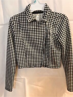 Knitworks Black & White Gingham Zip-Front Jacket